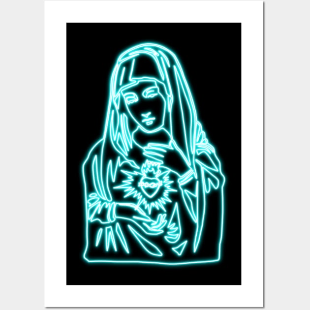 Blue Neon - Immaculate Heart of Mary Wall Art by la chataigne qui vole ⭐⭐⭐⭐⭐